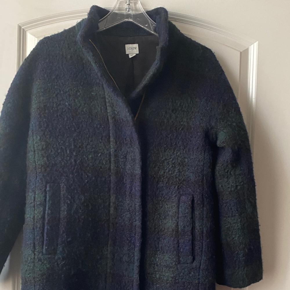 J. Crew Women's Navy and Green Boucle’ City Coat